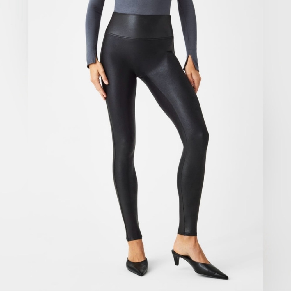 SPANX Faux Leather Shimmer Black Leggings